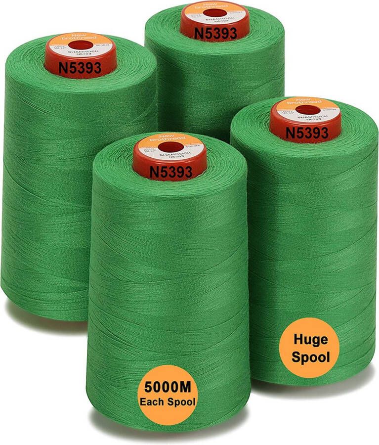 4 Rollen van 5000m Polyester Naaigaren voor alle toepassingen 40S 2 (Tex27) Shamrock
