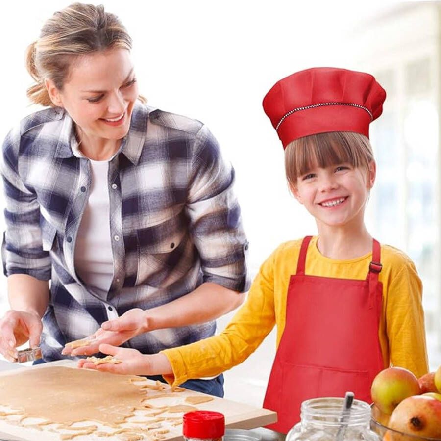4 sets kookschort voor kinderen en koksmuts verstelbaar schort voor jongens en meisjes van 3 tot 12 jaar kinderschilderen tuinschort met 2 zakken kleine kinderen keukenschort voor bakken