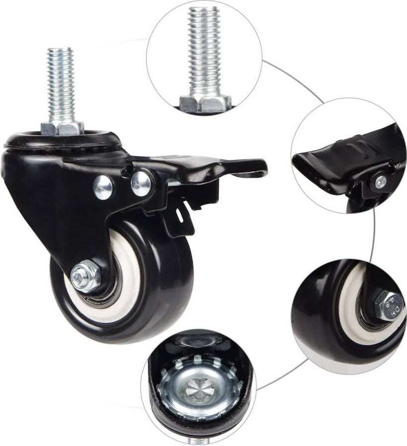4 stks 50mm Heavy Duty Rubber Swivel Industriële Caster met Remmen M10 Schroeven heavy duty wheel