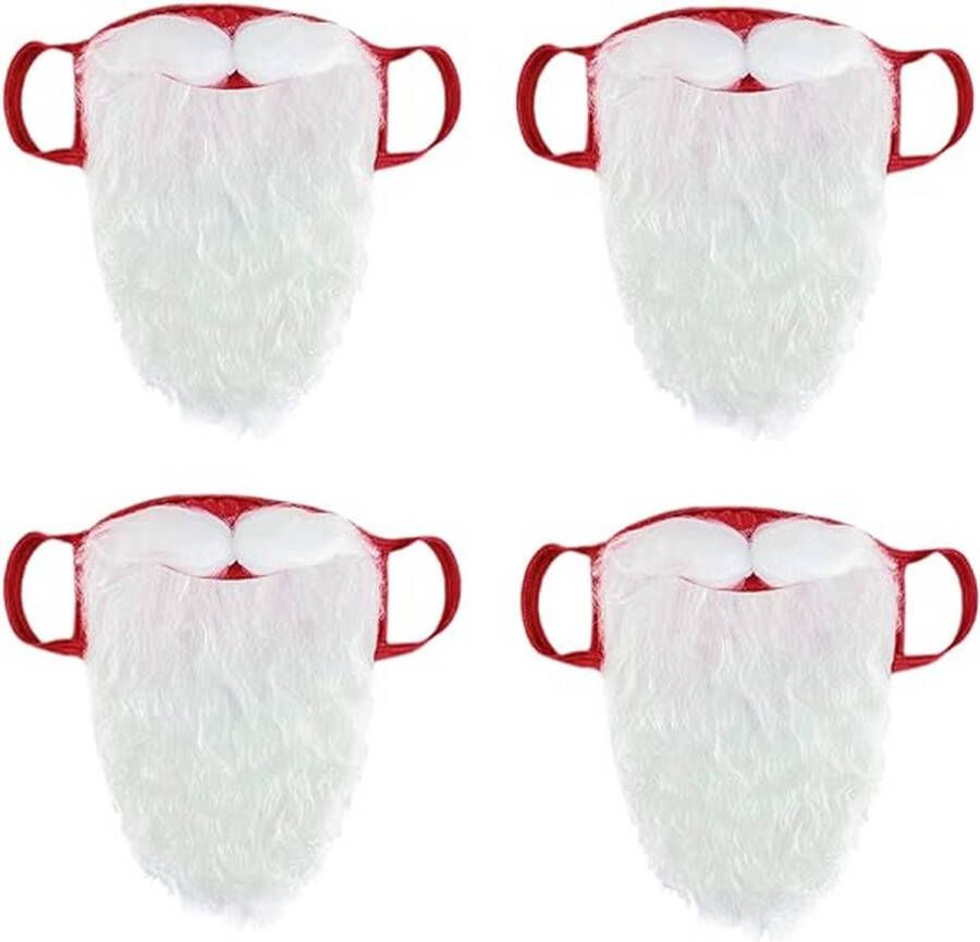 4 Stks Santa Bearded Face Masker Kerst Santa Claus Face Cover Wasbaar Grappig Bebaard Gezichtsmasker met Witte Nep Baard Kostuum voor Kerstvakantie Party Prop Mond Accessoires