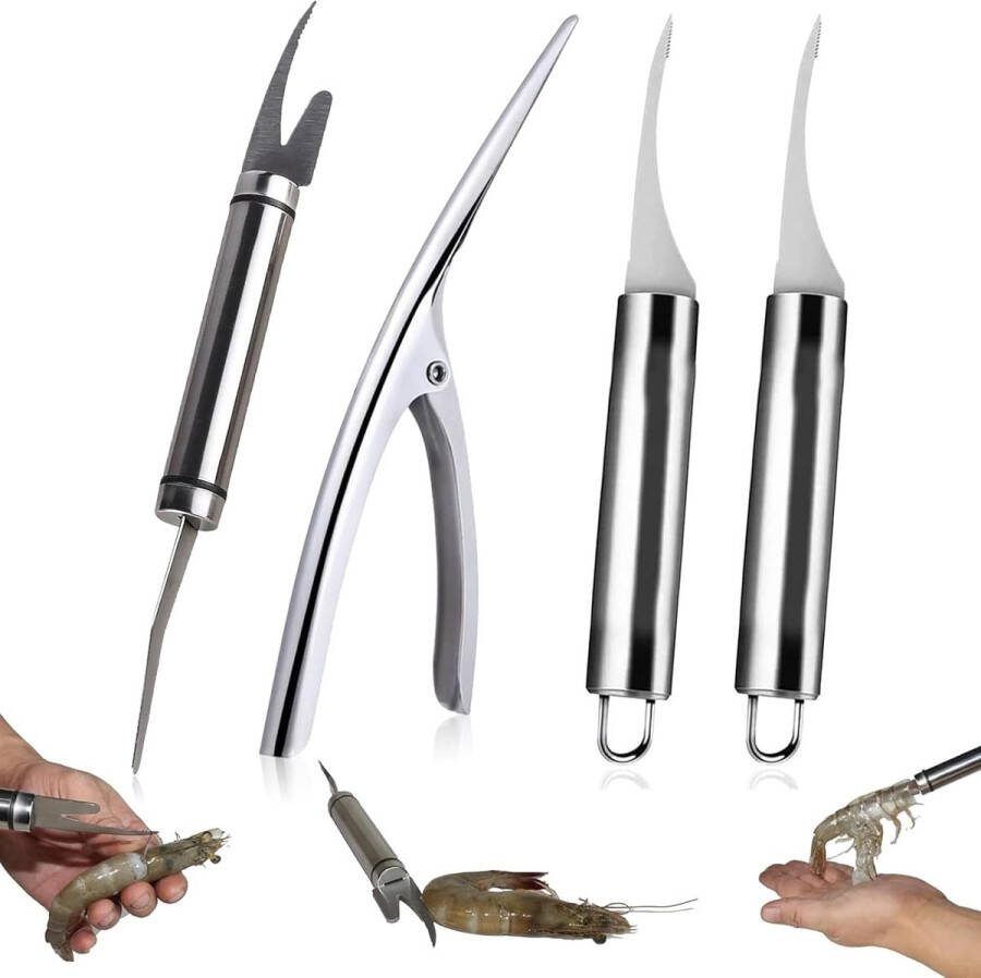 4 Stuk Garnalen Mes Rvs Garnalen Dunschiller Garnalen Dunschiller Garnalen Clip Peeling Tang Voor Kreeft Krab Garnalen