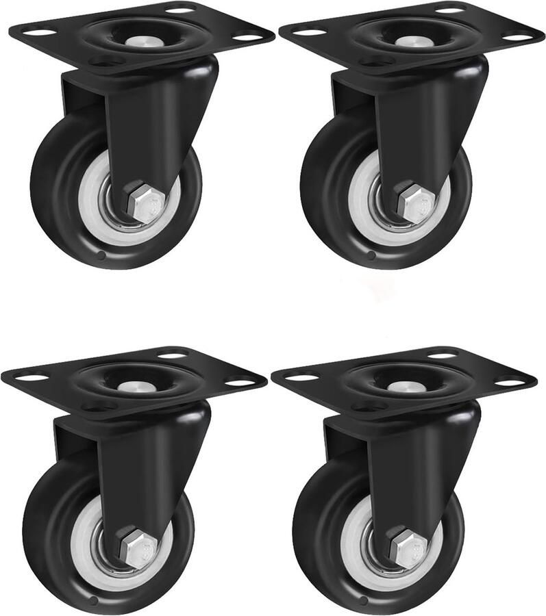 4 Stuks 2 Inch meubelwiel Wielen (Zonder Rem_Zwart) Zwenkwiel Vervangende Wielen Zware Industriële Wielen voor Meubels Verwijderbare Karren Planken Krukken Tafels- veelgebruikt binnen en buiten karren werkbanken meubels planken