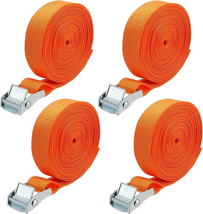 4 stuks 7 m spanbanden met klemsluiting sjorband spanriem bevestigingsriem klemslot riem voor auto achterdrager motorfiets fiets belastbaar tot 250 kg oranje 2 5 cm breed