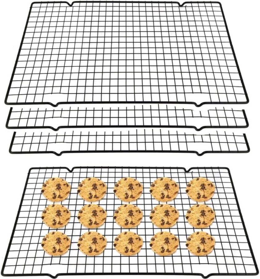 4 stuks afkoelrooster roestvrij staal afkoelrooster vierkant bakrooster taartrooster zwart taartrooster voor braden bakken grillen koelen afkoelen 40 5 x 25 cm