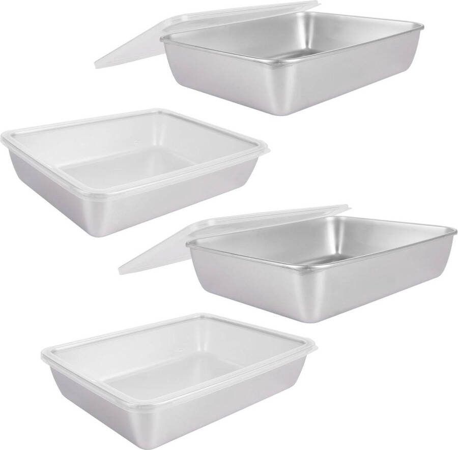4 stuks bakplaten met deksel 20 x 255 x 5 cm roestvrij stalen bakplaat diep bakken braden serveren