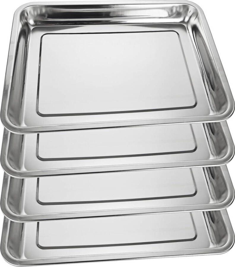 4 stuks bakplaten roestvrij staal 29 x 39 x 48 cm rechthoekig zilverkleurig klein diepe bakplaat voor oven grill serveren sheet pan extender