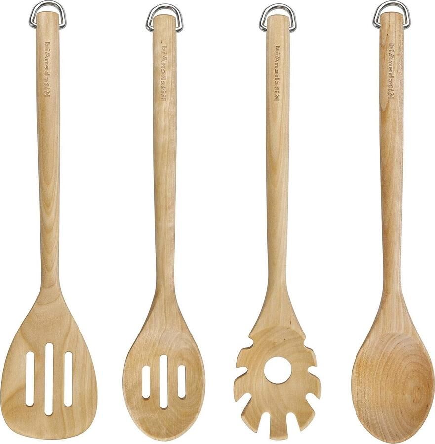 4 stuks berkenhout gereedschapsset natuurlijk KitchenAid inclusief opbergtas