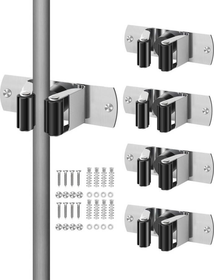 4 stuks bezemhouders wandhouder met spijkers bezemhouder tuingereedschaphouder van roestvrij staal gereedschapshouder wandhouder bezem voor bergruimte garage tuin 4 stuks