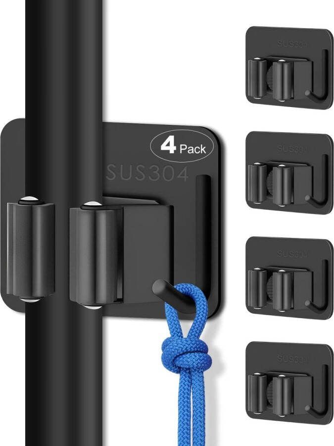 4 stuks bezemhouders wandhouder zelfhechtende gereedschapshouder met haken bezemhouder van roestvrij staal tuingereedschaphouder zonder boren gereedschapshouder wandhouder