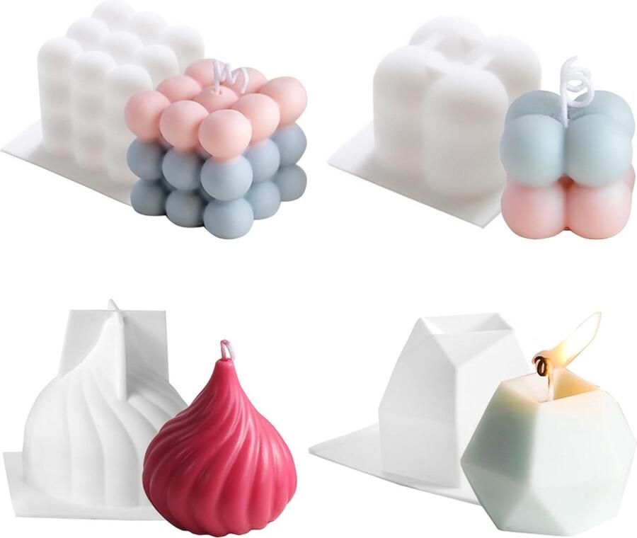4 stuks bubbelkaarsenvormkit 3D doe-het-zelf bubbel-siliconen vorm kaars siliconen kaarsvormen om te gieten als woondecoratie knutselornamenten doe-het-zelf geurkaars zeep