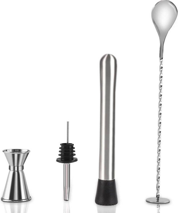 4 stuks cocktail-mojito kit cocktailstamper cocktaildoseerder 3 cl 5 cl roerlepel schenktuit voor cocktail-mixset