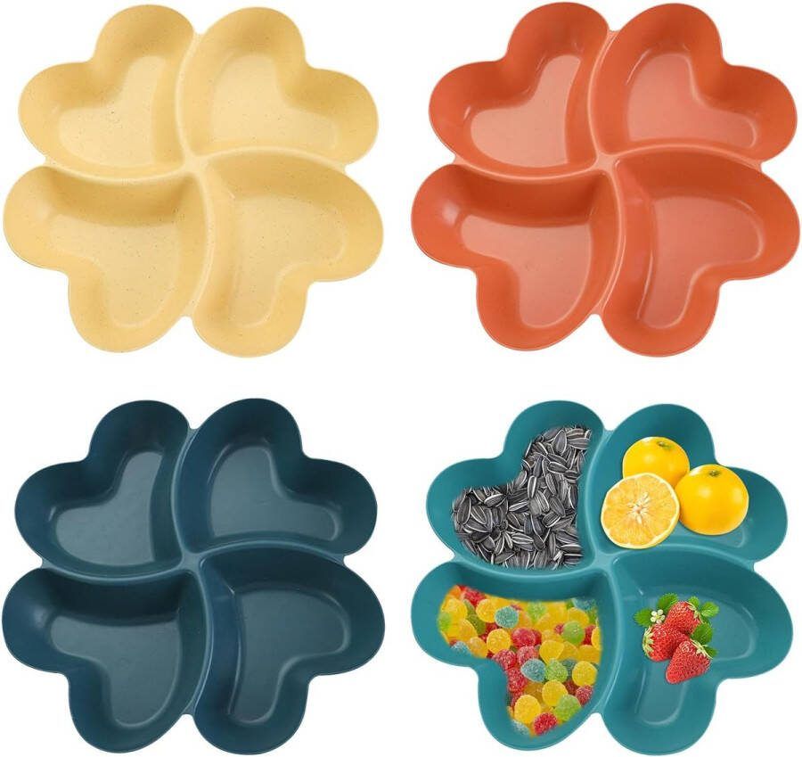 4 stuks creatieve snackborden met vakken grote snackborden voor kinderen antislip en duurzaam snackborden met vakken voor snacks noten desserts fruit snack dienblad (A)