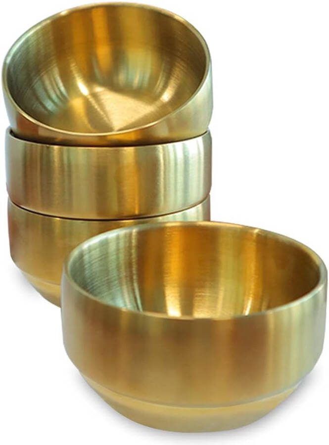4 stuks dikke 304 roestvrijstalen kommen kleine dubbelwandige rijstkommen roestvrijstalen soepkom metalen kommen voor salade fruit ontbijtgranen pasta (goud 12 cm)
