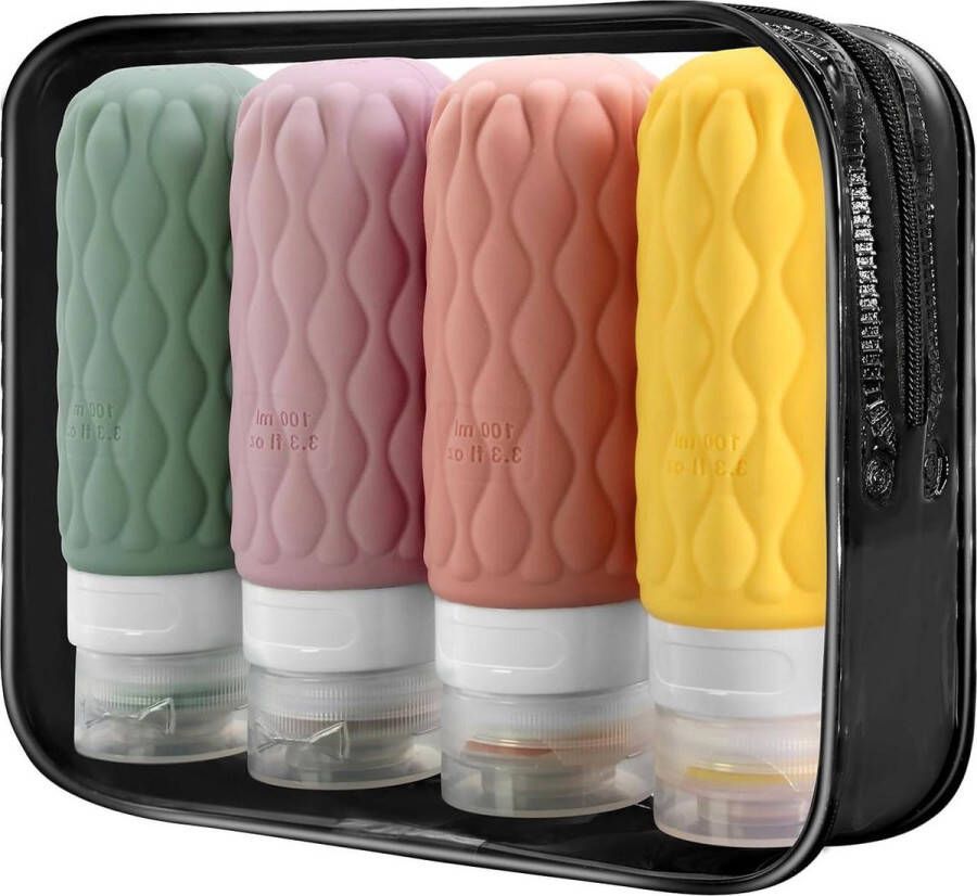 4 Stuks Draagbare Silicone Reisflessen Set 100 ml Toilettas Reisformaat Containers voor Shampoo en Conditioner reisflesjes handbagage