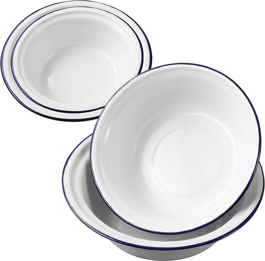 4 stuks¹ emaille soepkom geëmailleerd bekken geëmailleerde smaltpot met deksel emaille R¨¹hrsch¨¹ssel geëmailleerd servies vier maten slakom ramen bekken