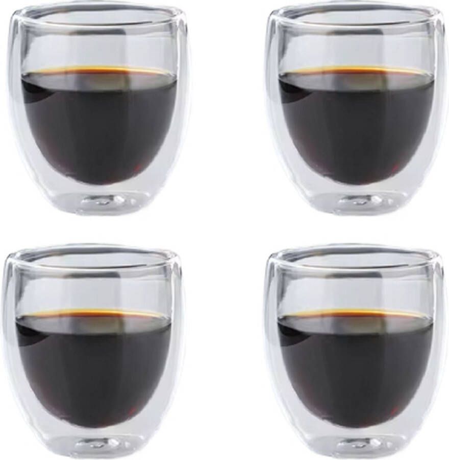 4 Stuks Espresso kopjes Espressoglazen Theeglazen Dubbelwandige koffieglazen Theeglazen Theeglas Theetassen Koffietassen Koffiekopjes Mokken 80ML