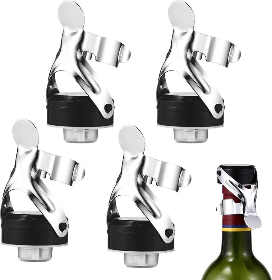 4 stuks flessendoppen met hendel champagnesluiting vacuüm universele flessensluiting champagnestopper vacuüm-verzegelde champagnestop flessensluitingen wijn champagnesluiting roestvrij staal