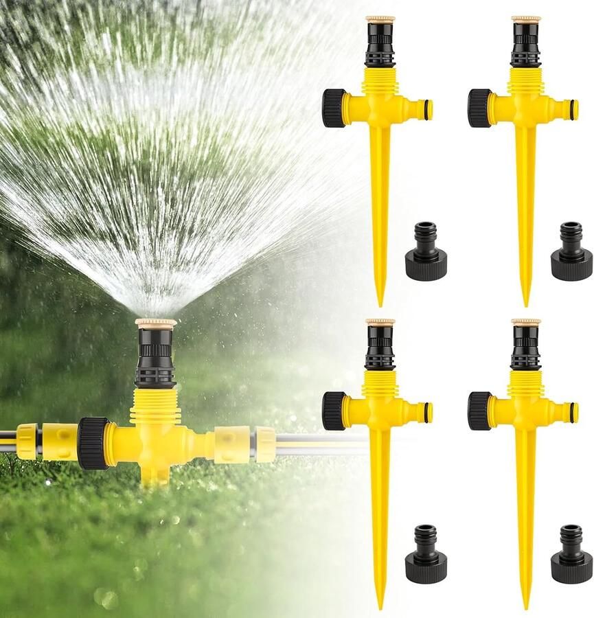 4 stuks gazonsproeier 360° draaibare tuinsproeier gazonsproeier spike watersproeier instelbaar automatisch bewateringssysteem voor tuin gazon planten