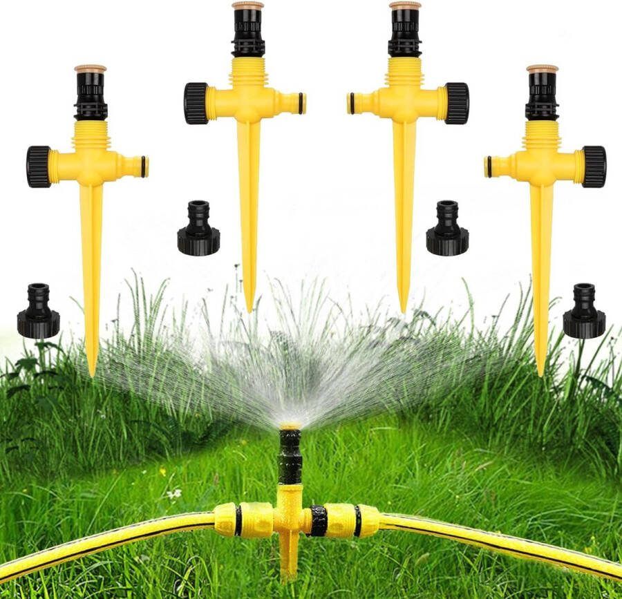 4 stuks gazonsproeier 360° draaibare tuinsproeier watersproeier instelbaar automatisch bewateringssysteem (oranje)