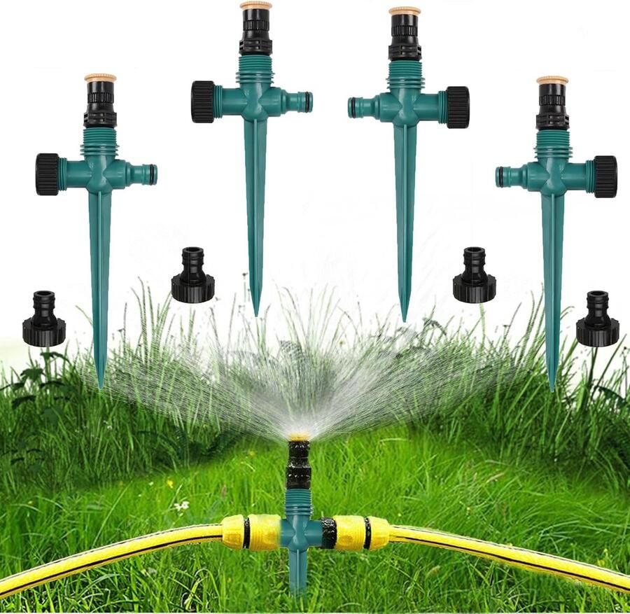 4 stuks gazonsproeiers 360° draaibare tuinsproeier tuingazonsproeier watersproeier instelbaar automatisch irrigatiesysteem (groen)