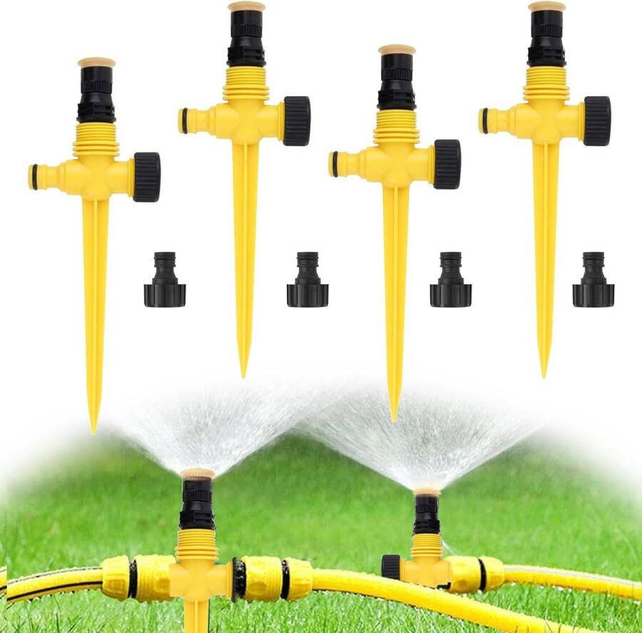 4 stuks gazonsproeiers 360 graden draaibare tuinsproeier automatische watersproeier tuinsproeier irrigatiesysteem watersproeier instelbaar voor gazon tuin outdoor geel