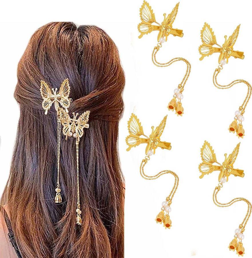 4 stuks (goud) kwastje vlinder haarclips Hoofddeksels haarspeldje accessoires voor dames en meisjes haarstuk voor bruid bruidshaaraccessoires voor vrouwen en meisjes bruiloft haarspelden