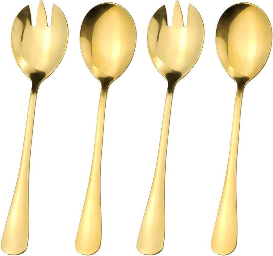 4 stuks gouden slabestek roestvrij staal saladeserver slalepels en slavork gepolijst design geschikt voor thuis camping restaurant vaatwasmachinebestendig