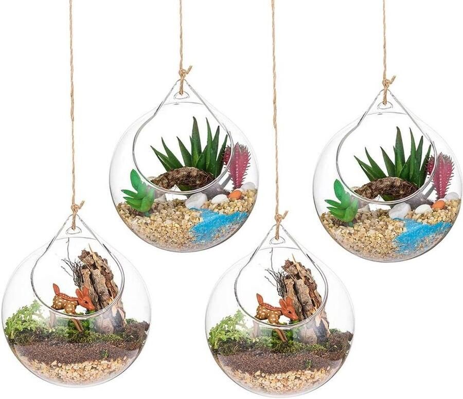 4 Stuks Hangende Glazen Bollen Terrarium Vetplanten Orbs Grote Opening Lucht Varen Planten Vaas Hanger 4 Inches