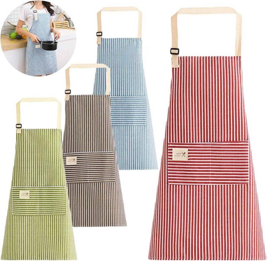 4 stuks keukenschort voor dames verstelbaar katoenen zakken 70 x 65 cm keuken bar restaurant barbecues