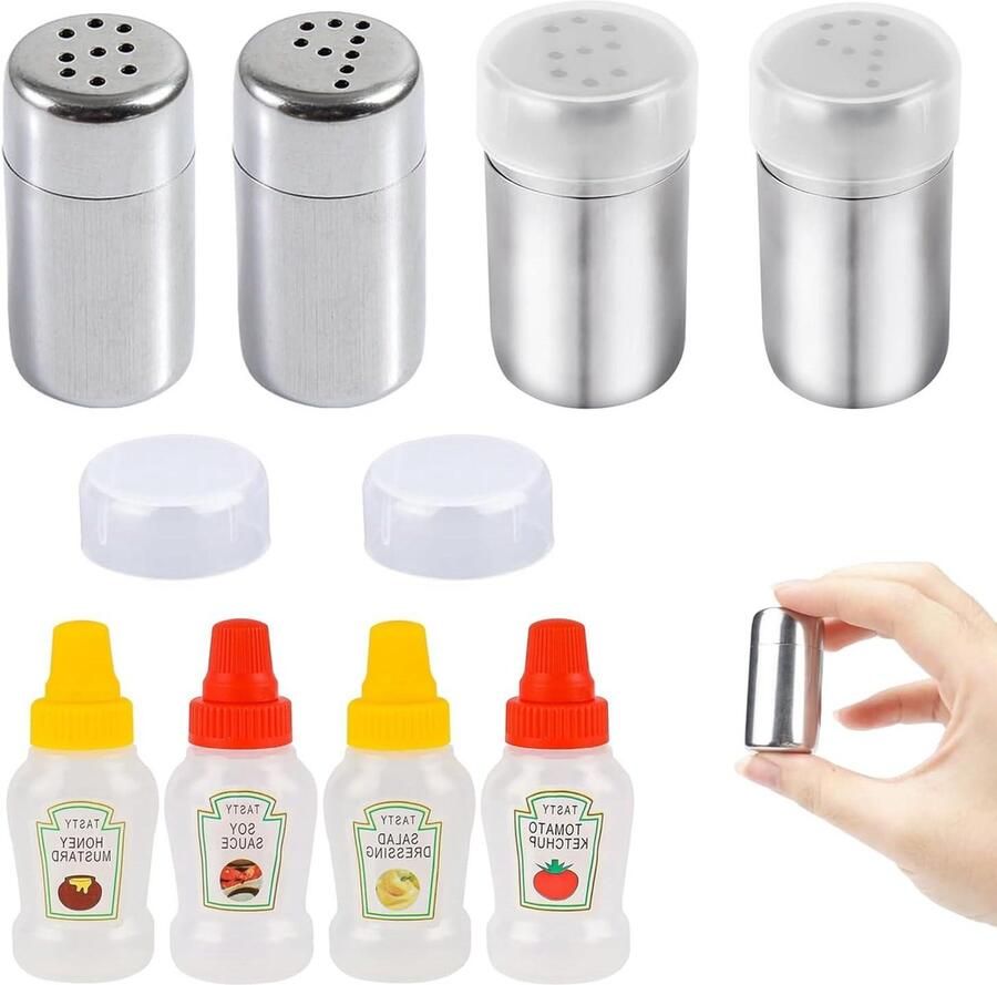 4 stuks kleine Mini-zout- en pepervaatjes 5 ml roestvrij staal voor bentobox auto kantoor camping onderweg Zoutvaatje