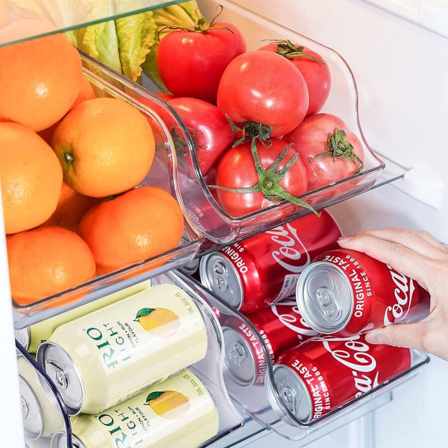 4 Stuks Koelkast Organizer Bakjes Storage Opbergbakken Bijkeuken Stapelbaar Plastic Drank Organisator Containers voor Koelkast Keuken Kasten Diepvriezer Pantry Kabinet -Transparant