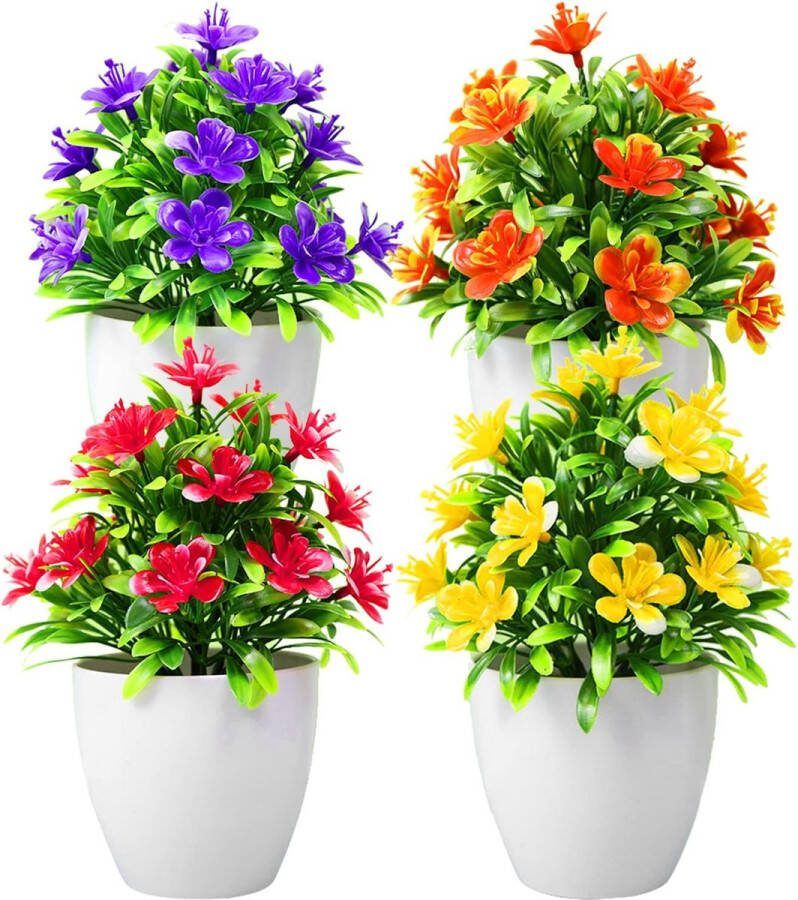 4 stuks kunstbloemen in pot kunstbloemen kleine kunstplant mini-kunstplanten net als echt in pot voor thuis kantoor café binnen- en buitendecoratie
