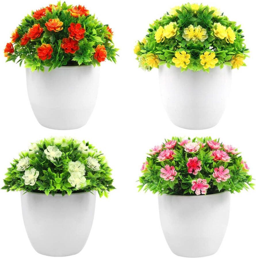 4 stuks kunstbloemen mini-kunstplant kunstplanten in pot voor tafeldecoratie binnen en buiten decoratie voor badkamer café woonkamer kantoor (14 cm)