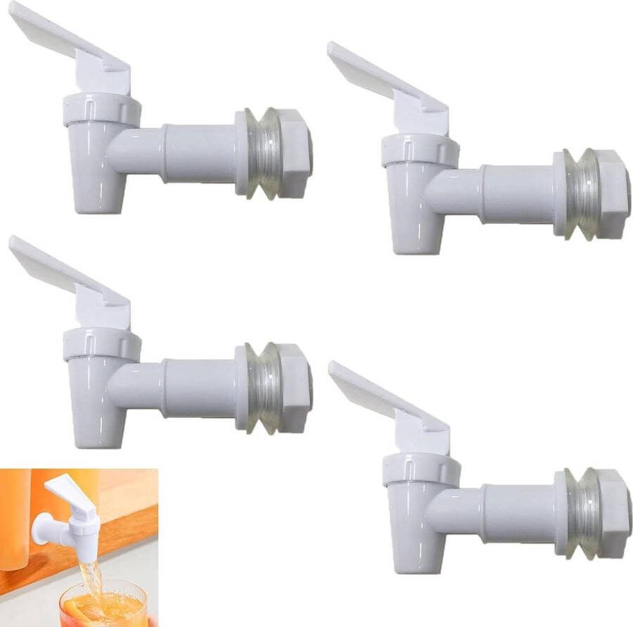 4 stuks kunststof drankdispensers tapkraan waterdispenser koude en warme dranken biervat glas koffie sap drinkfontein wit