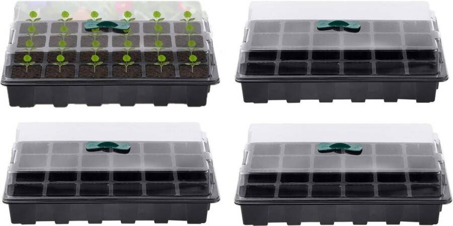 4 stuks kweekschalen voor planten 24 cellen kunststof kiemschalen plantenschalen met verstelbare ventilatieopeningen voor broeikas (met 4 stuks deksel en sokkel)