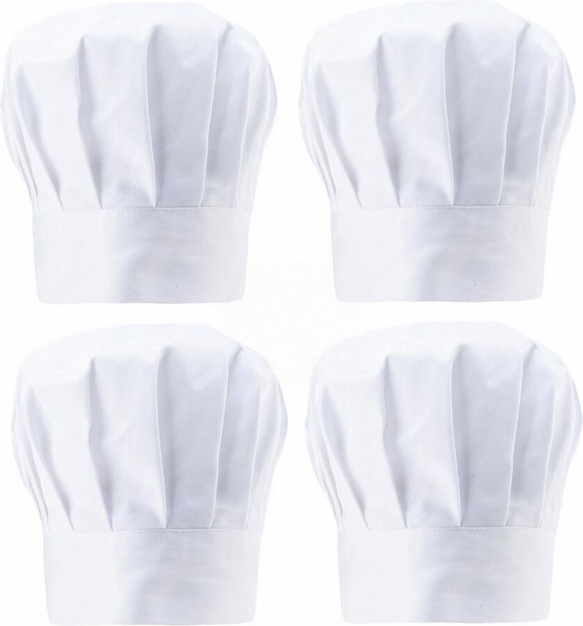 4 Stuks Luxe koksmuts voor volwassenen 58-62 Koksmuts volwassenen koken muts Fashion Witte koksmuts chefkok kostuum chefkok carnavalskostuum