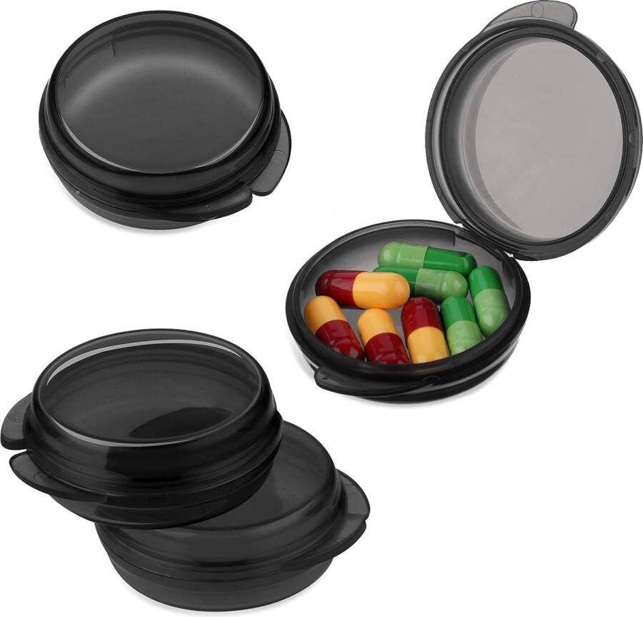 4 stuks mini-pillen-organizer draagbare en schattige pillendoos voor onderweg zwart
