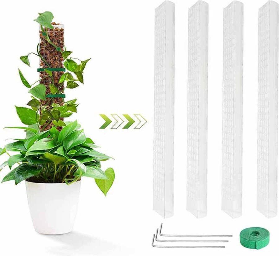 4 stuks Moss Rod Plant Pole Climbing 10 x 60 cm plastic mospalen voor indoor klimplanten plantenspies mosstaaf werkt met Sphagnum mos Met accessoires mospaal mosstok
