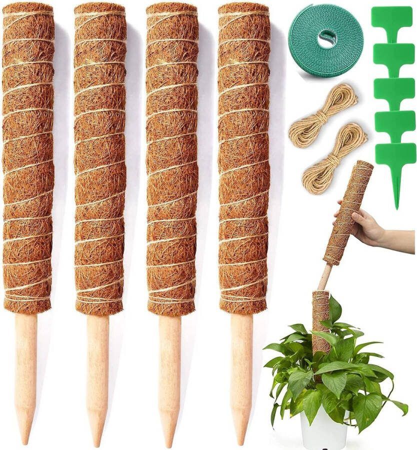 4 stuks mosstaaf kokos totempaal kokosvezel steunpaal coir mos totemstok 30 cm lang voor tuin klimplanten kamerplanten klimplant uitbreiding