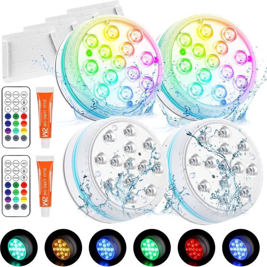 4 stuks multi-kleurverandering onderwaterverlichting met afstandsbediening 13 leds IP68 waterdicht RGB voor vijver tuin aquarium vaas badkuip
