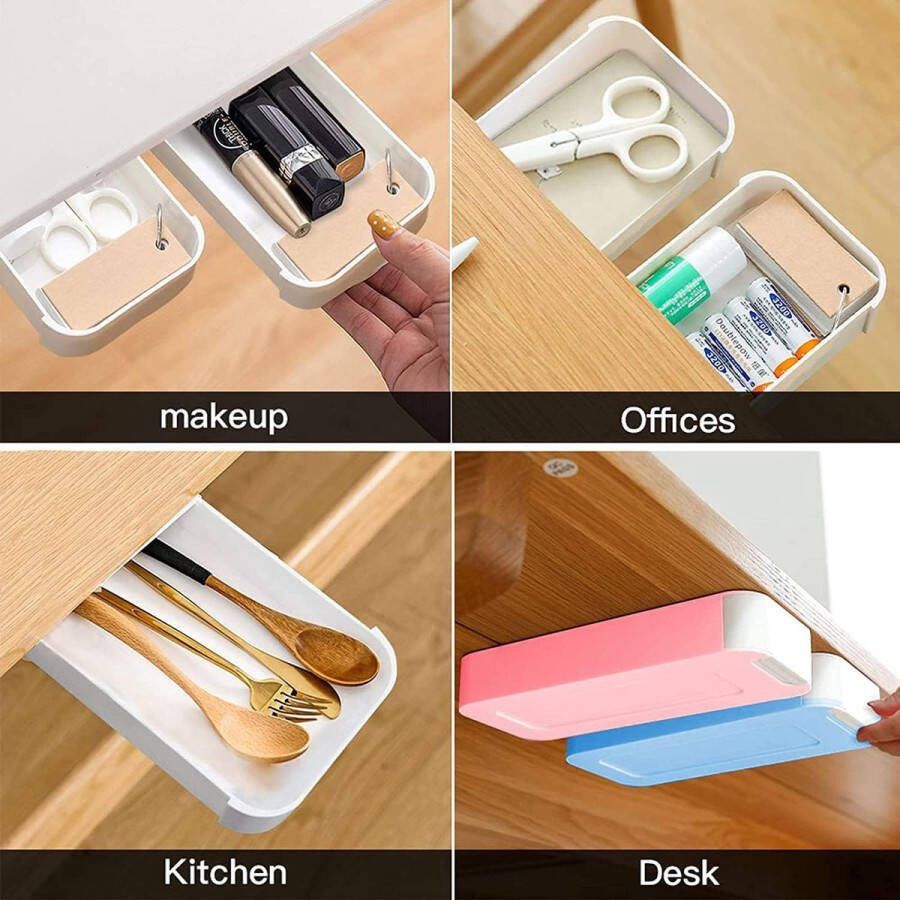 4 stuks onder het bureau lade-organizer opslag zelfklevende lade potloodbakje make-up-organizer bureau lade verborgen voor kantoor (22 x 9 2 x 3 6 cm)