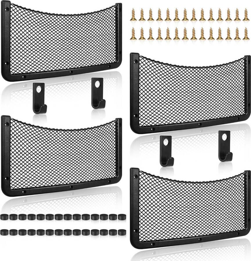 4 stuks opbergnetten voor campers elastische opbergtas voor kofferbak met kunststof frame van camper caravan boot auto opbergoplossingen accessoires voor het opbergen van telefoon waterfles toiletartikelen 42 * 21 CM