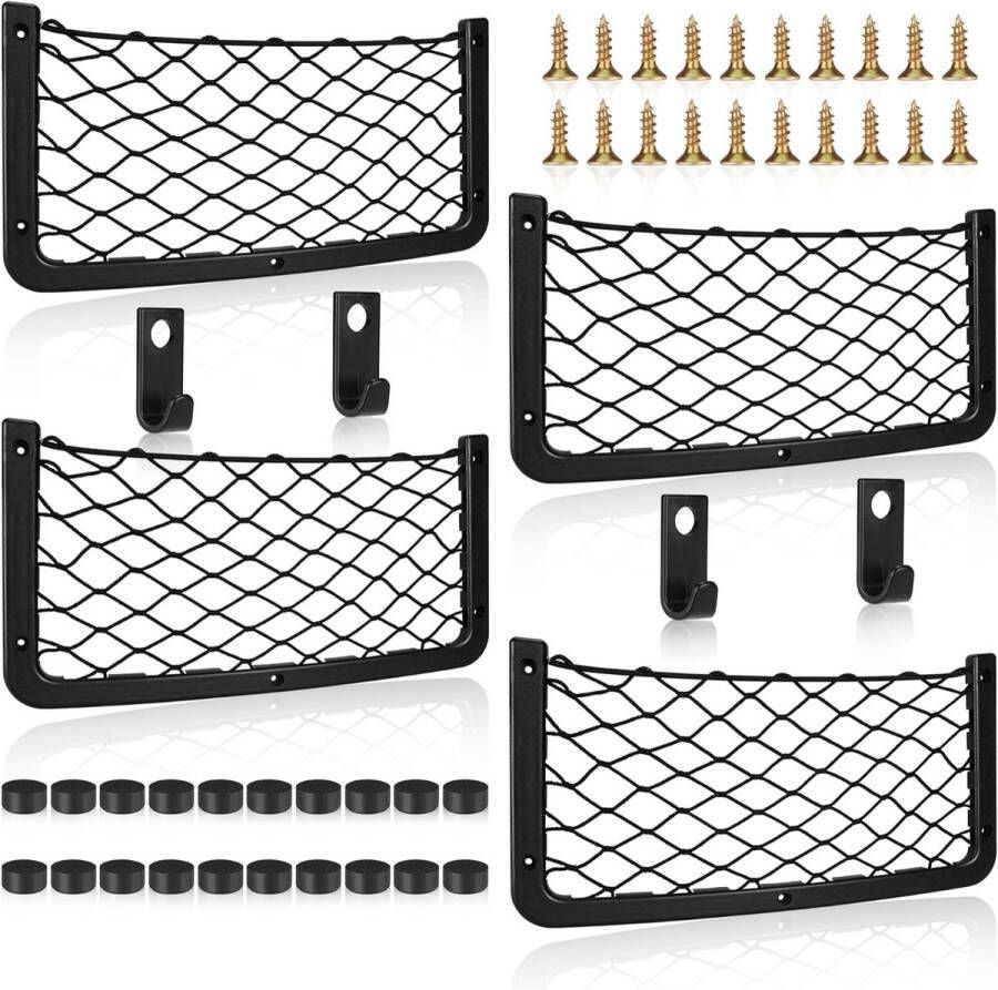 4 stuks opbergnetten voor campers elastische opbergtas voor kofferbak met kunststof frame van camper caravan boot auto opbergoplossingen accessoires voor het opbergen van telefoon waterfles toiletartikelen 36CM * 18CM