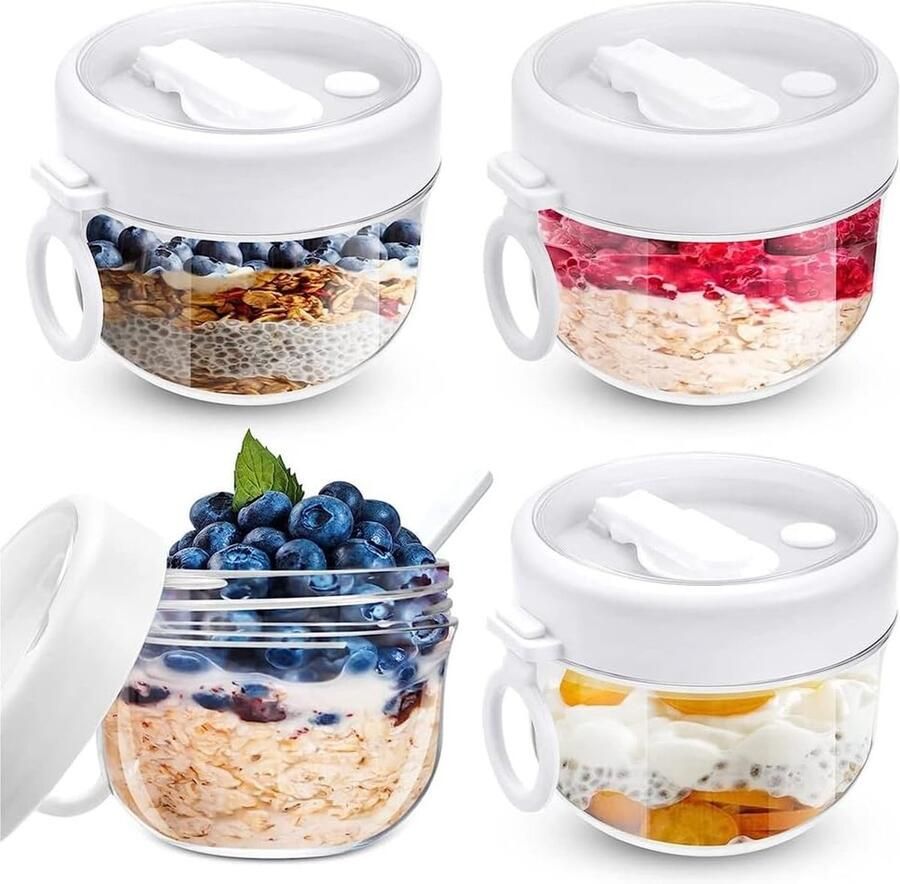 4 stuks Overnight Oats potten met lepels 20 oz Herbruikbare inmaakpotten voor salade yoghurt melk pudding chutney jam
