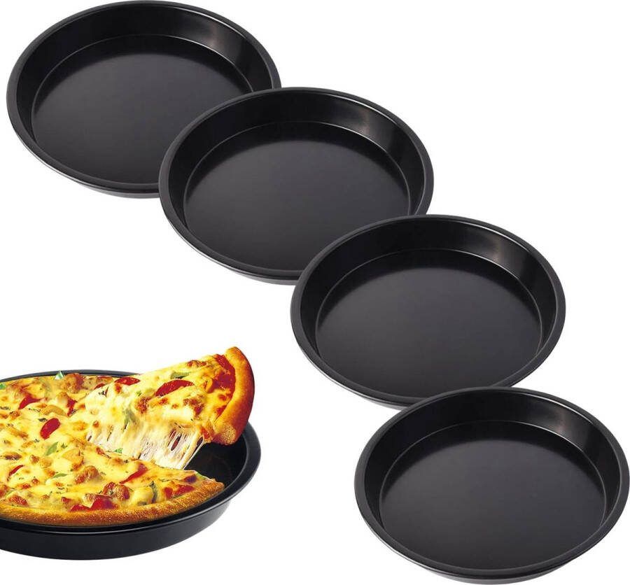 4 stuks pizzaplaten pizzaborden rond Ø 18 1 cm quiche bakvorm pizzabakplaat van gecoat koolstofstaal pizzaplaat anti-aanbaklaag pizzaplaten set voor pizza flambée cake