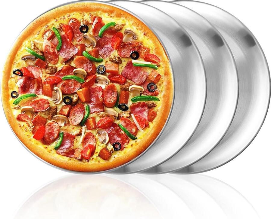 4 stuks pizzaplaten van roestvrij staal 30 cm ronde pizzavorm roestvrij staal 30 cm pizza bakplaat voor het bakken pizza-set voor oven eenvoudig te reinigen en vaatwasmachinebestendig