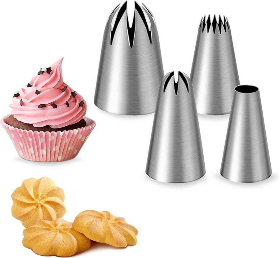 4 stuks professionele spuitmonden zilveren taartversiering tips voor het versieren van taarten roestvrij stalen spuitmonden set voor cupcakes en bakken