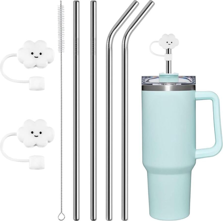4 stuks roestvrijstalen vervangende rietjes geschikt voor Stanley 40 oz Cup herbruikbare rietjes compatibel geschikt voor Adventure Quencher Travel Tumbler duurzame bekerrietjes met reinigingsborstel