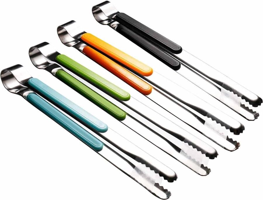 4 stuks RVS keukentangen serveertangen voor koken 10 metalen voedseltangen met antislip comfortgreep antiaanbaklaag kooktangen hittebestendige BBQ tangen grilltangen voor barbecueën Keuken Tangen Barbecue Tangen