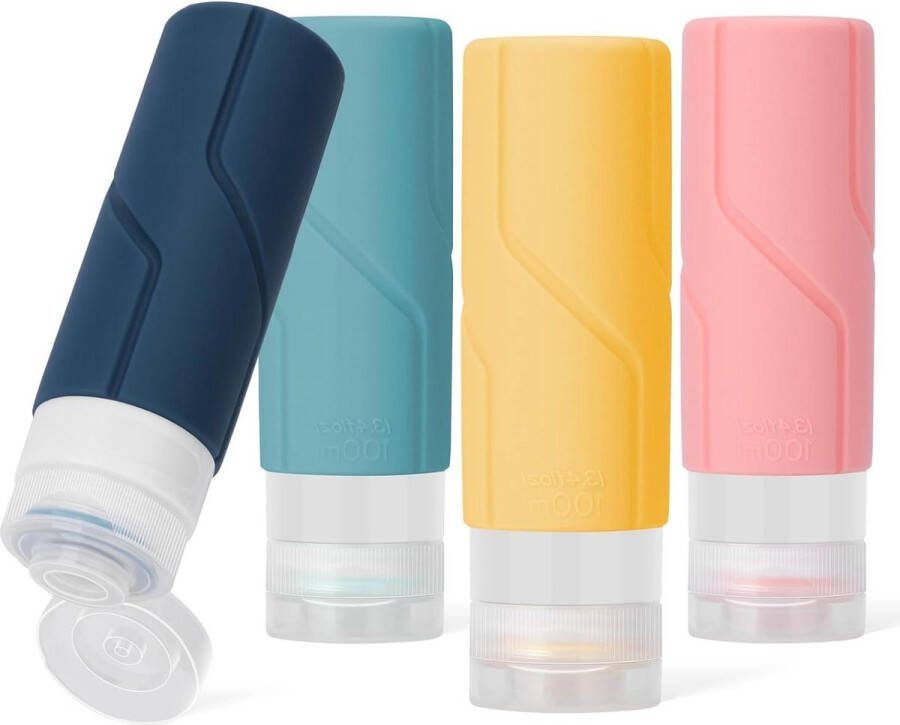 4 Stuks Siliconen Reisflessen 100 ml Navulbaar Lekvrij Shampoo Lotion Cosmetica Reiscontainers Kleine Knijpflessen reisflesjes handbagage